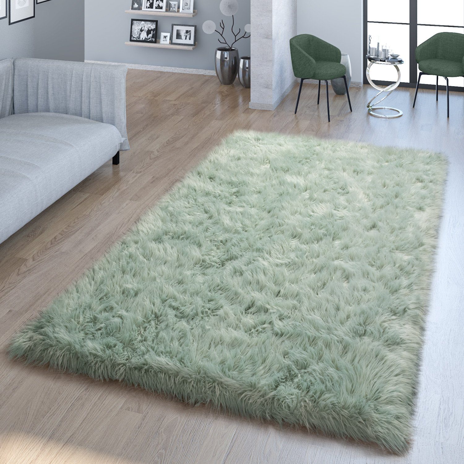Fellteppich Wohnzimmer Hochflor Teppich Kunst-Fell Design, TT Home, rund, Höhe: 64 mm
