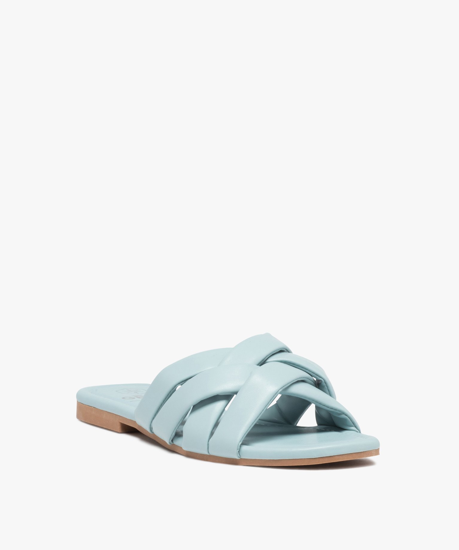 Mules femme à talon plat et brides matelassées entrecroisées bleu | GEMO