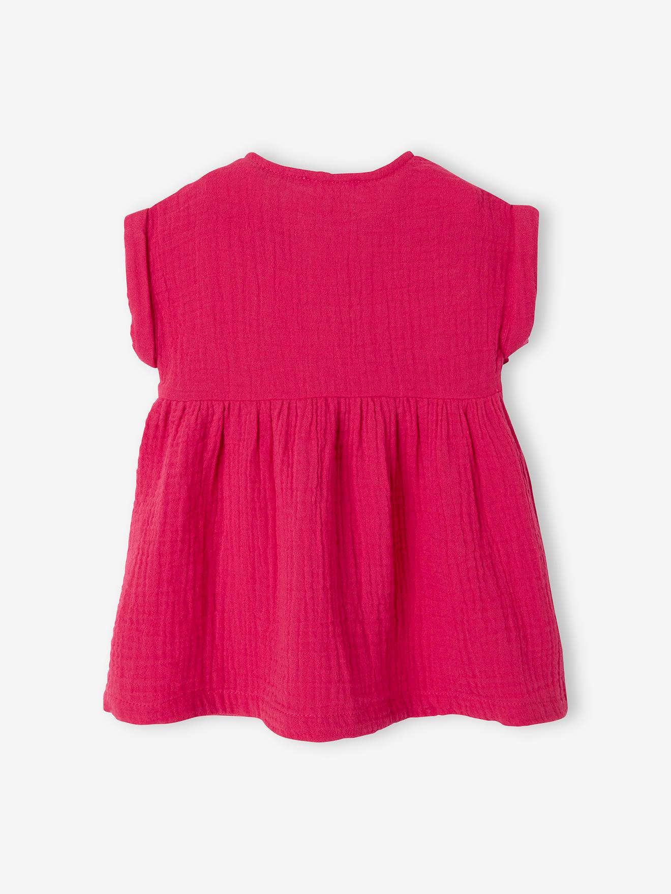 Robe bébé en gaze de coton fuchsia