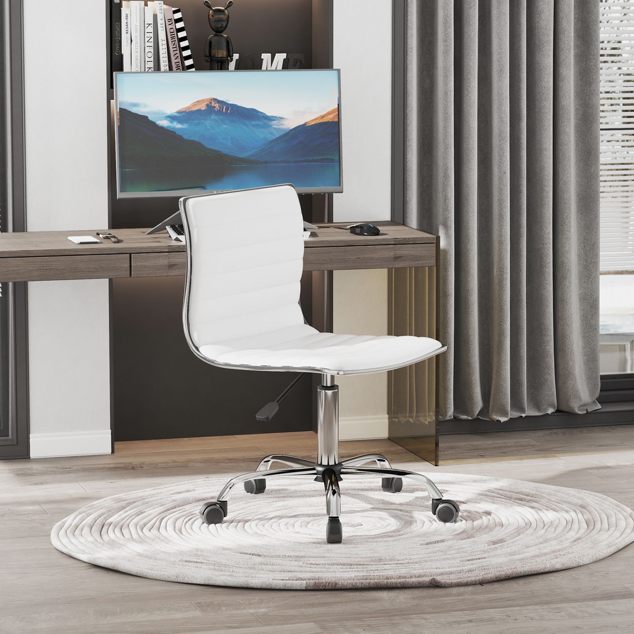 HOMCOM Friseurstuhl Salonstuhl Drehstuhl Rückenlehne Höhenverstellbar Stahl PU