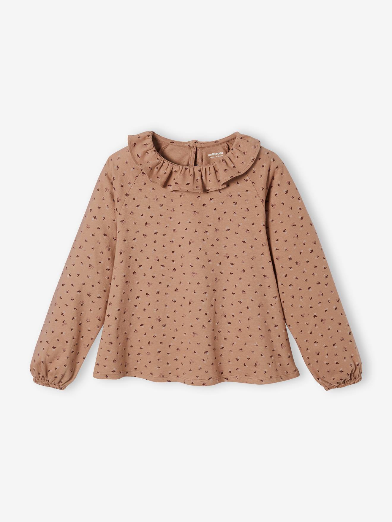 T-shirt blouse à collerette fille imprimé fleurs rose imprimé