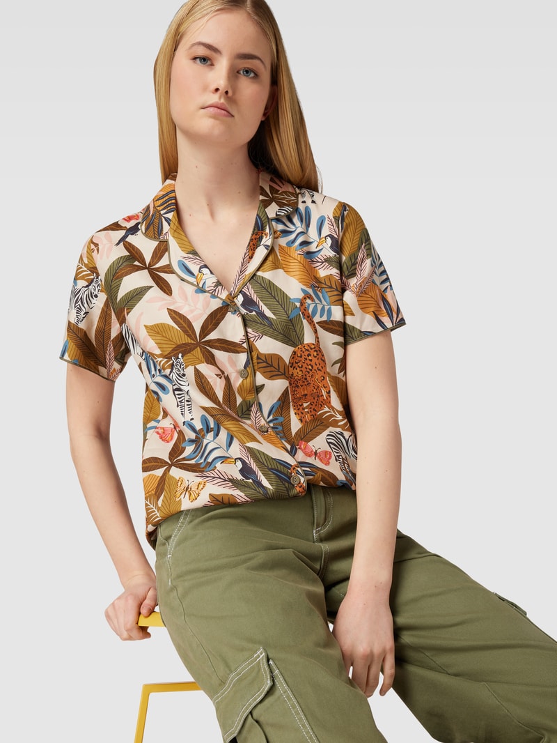 Hemdbluse mit floralem Allover-Muster in khaki