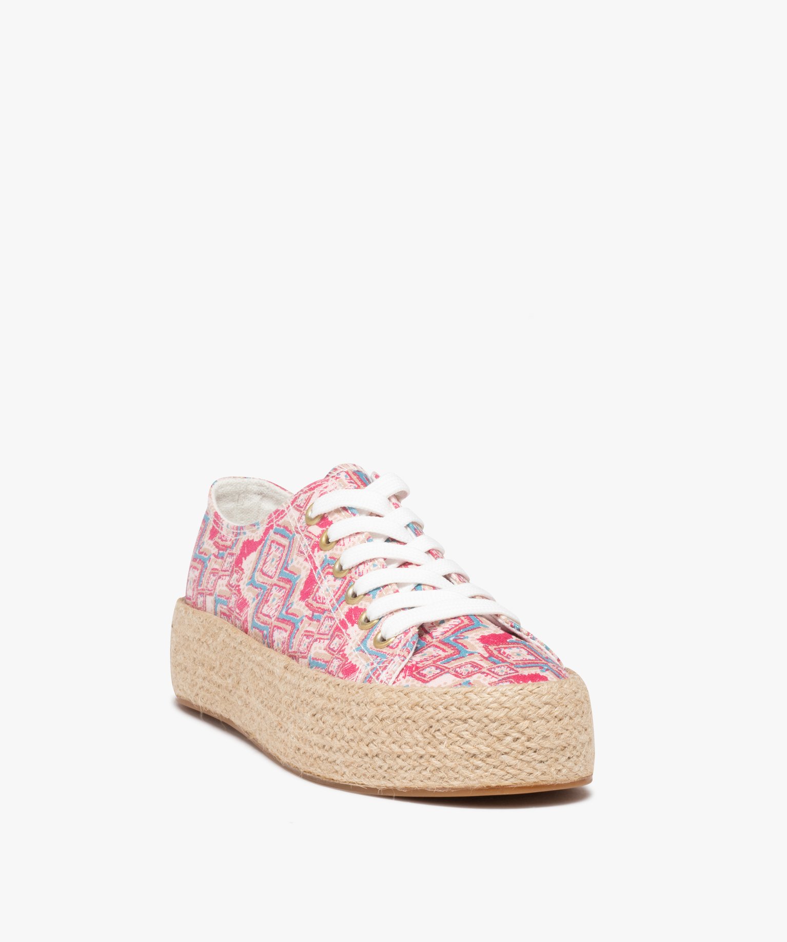 Baskets femme en toile imprimée et semelle cordelette bleu | GEMO