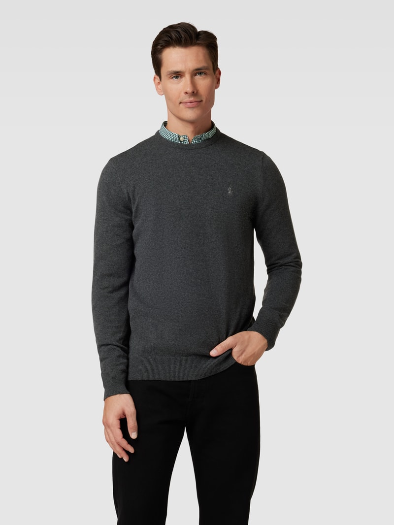 Strickpullover aus Wolle mit Logo-Stitching in dunkelgrau meliert