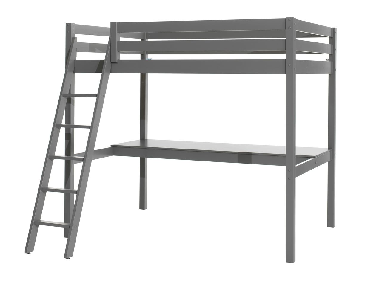 VIPACK Hochbett mit Liegefläche 140 x 200 cm und großer Schreibtischplatte, Ausf. grau lackiert