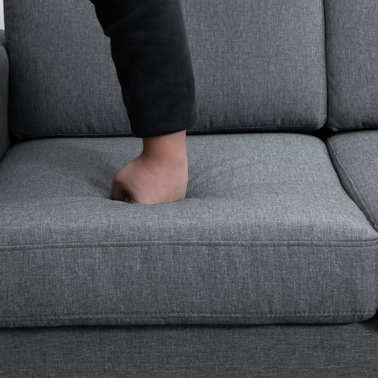 HOMCOM Polstersofa 3-Sitzer Sofa Stoffsofa Sitzmöbel Fernsehsessel Kissen Armlehne Leinen dunkelgrau 200 x 82 x 78 cm
