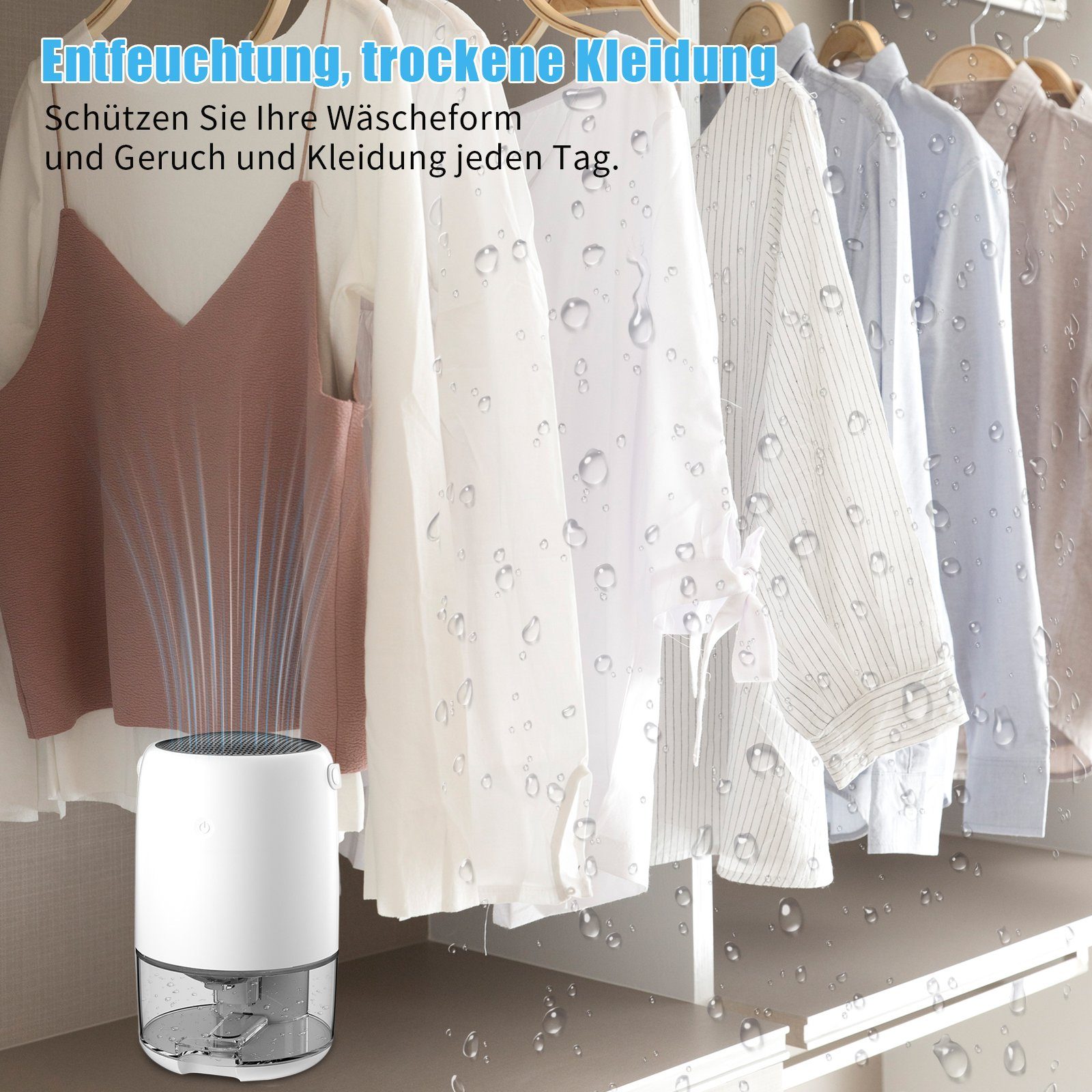 TWSOUL Luftentfeuchter Kleiner Luftentfeuchter für den Hausgebrauch, für 30 m³ Räume, Tank 1,10 l, Schnelle Entfeuchtung, energiesparend