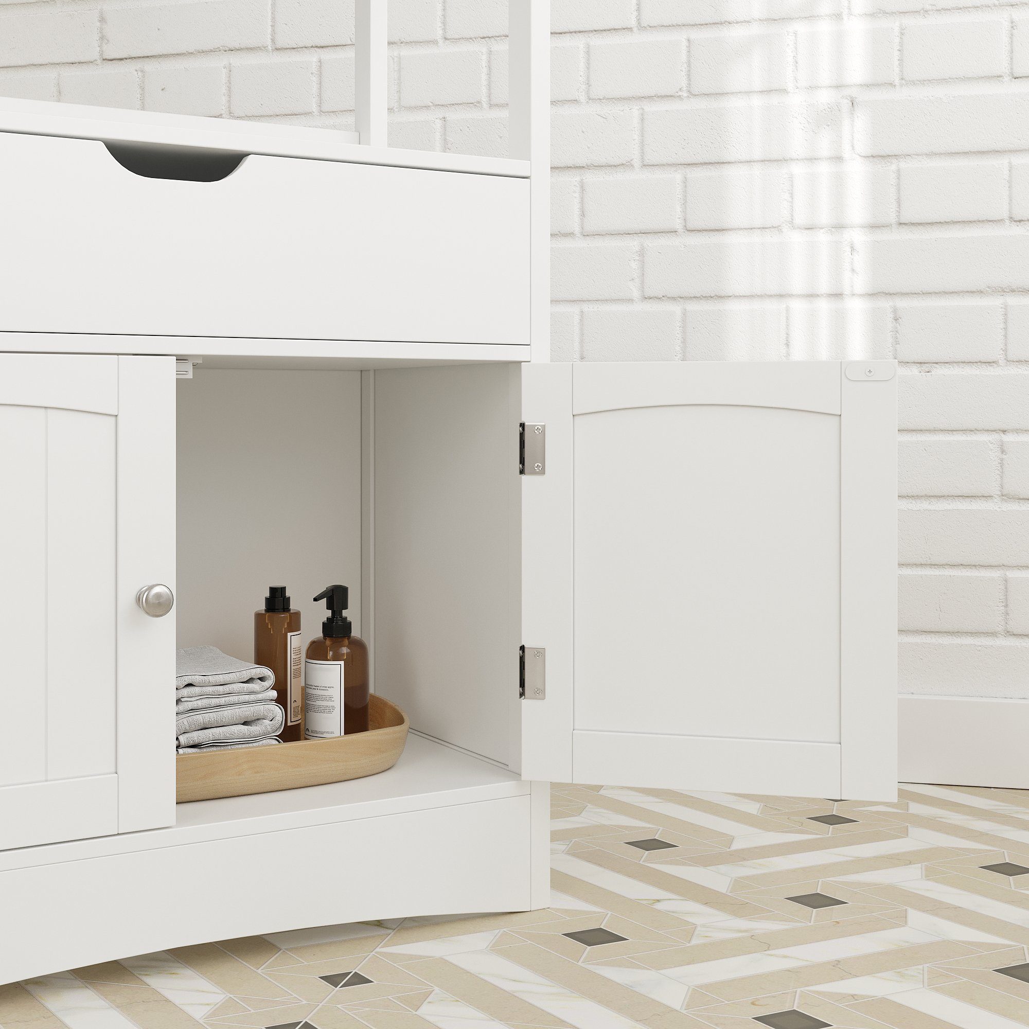 VASAGLE Badkommode Badezimmerschrank, mit Schublade, 2 offene Fächer