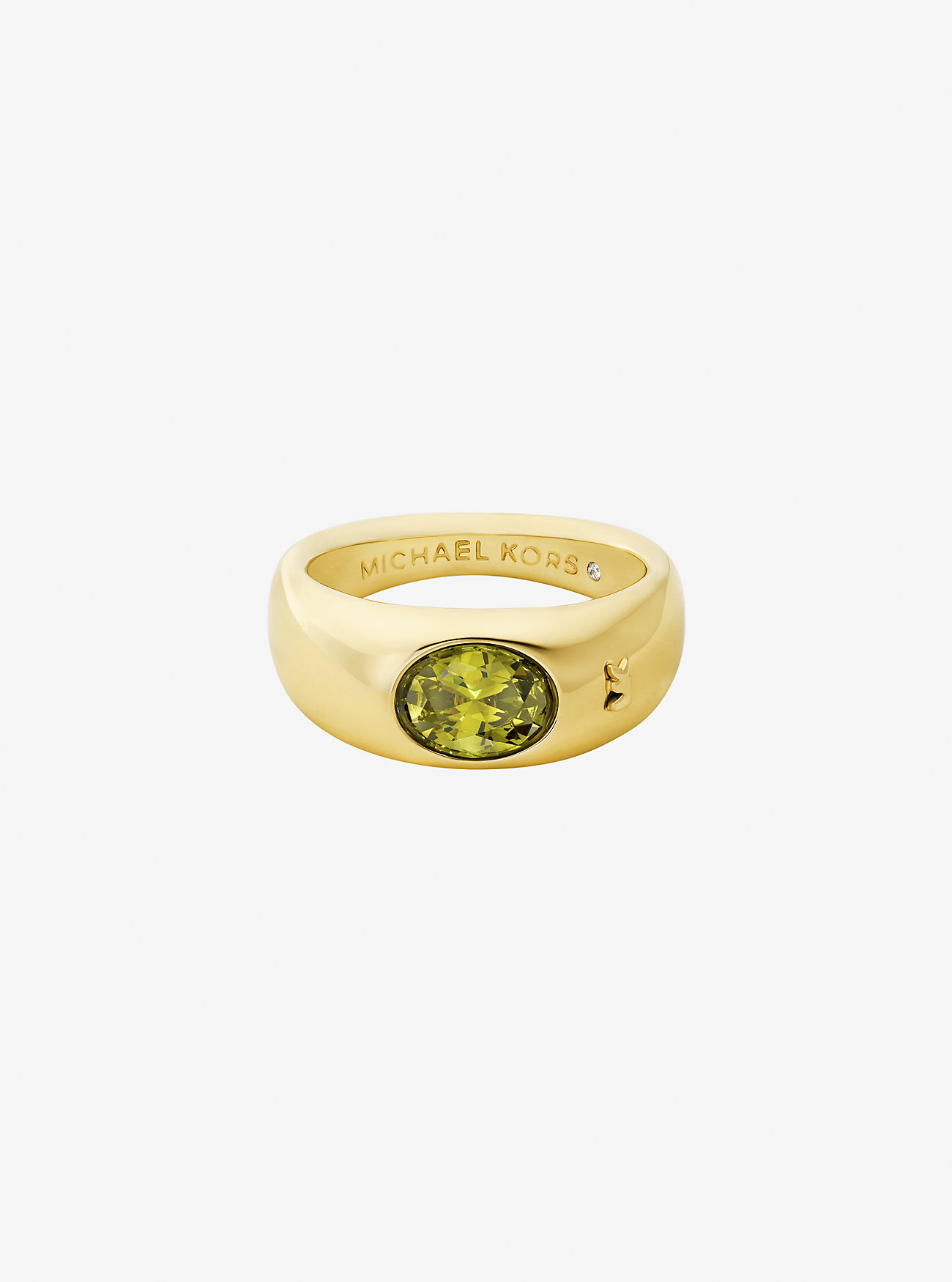 Signetring med kubisk zirkonia belagt med edelmetall - GULL/PERIDOT
