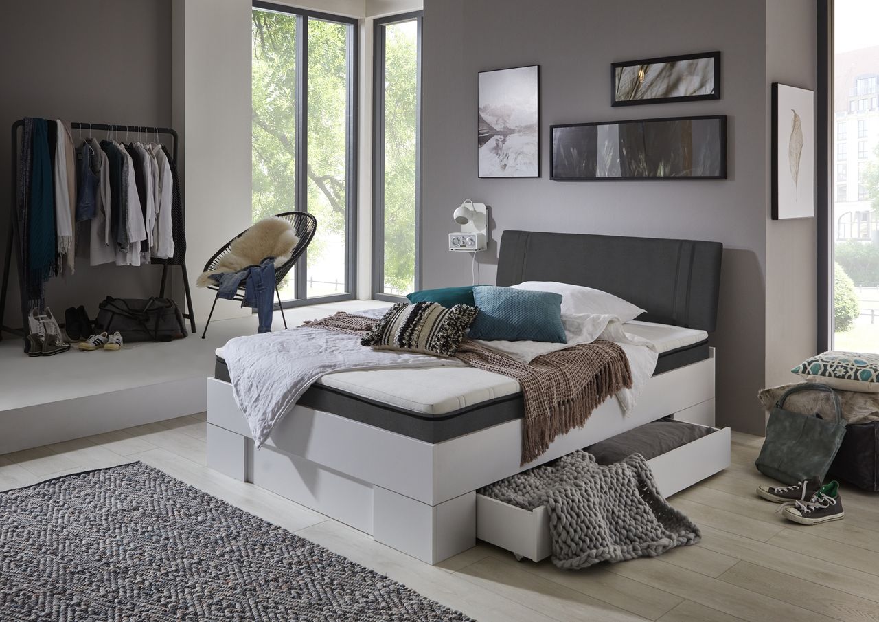 Relita Futonbett SANDRO 90 x 200 cm Liegefläche mit Polsterkopfteil, inkl. Lattenrost, Ausführung Weiß