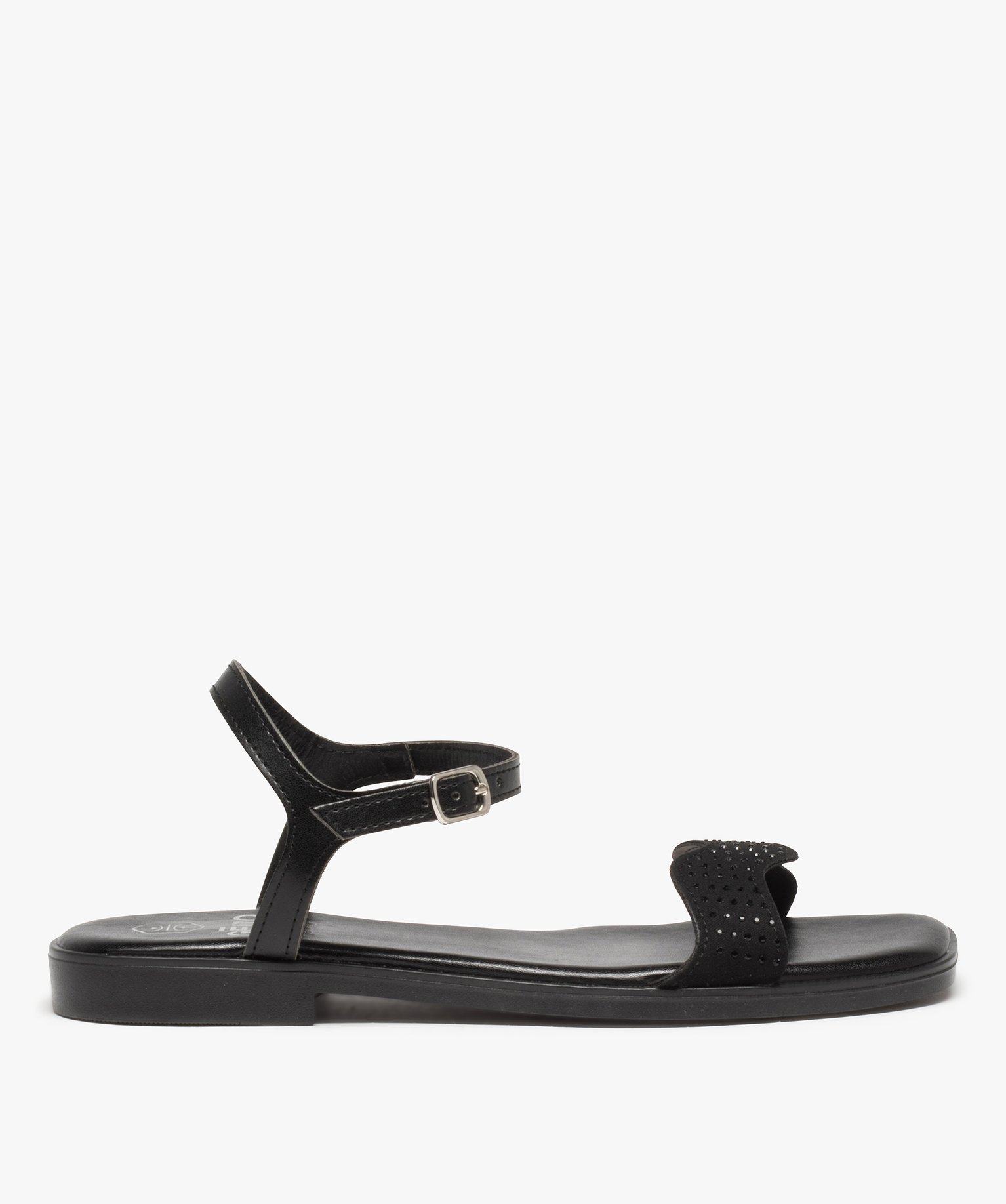 Sandales femme avec bride à strass en forme de vague noir | GEMO