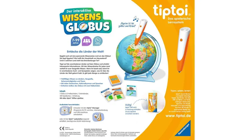 Ravensburger tiptoi - Spiel - Der interaktive Wissens-Globus - Lern-Globus für Kinder, lehrreicher Globus