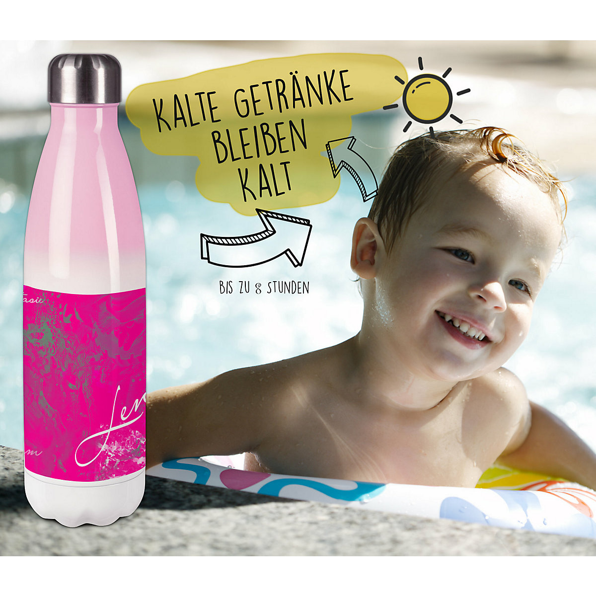 Edelstahl Kinder Thermoflasche / Trinkflasche bunt Traum Farbe pink Spülmaschinenfest, Auslaufsicher, Bruchfest, Doppelwandig, Für Heißgetränke geeignet, Mit Deckel, Isoliert