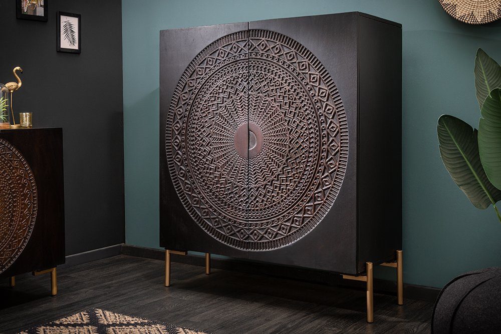 riess-ambiente Highboard MANDALA 120cm schwarz / gold, Massivholz · Schrank · Kommode · Wohnzimmer · Mango · Boho