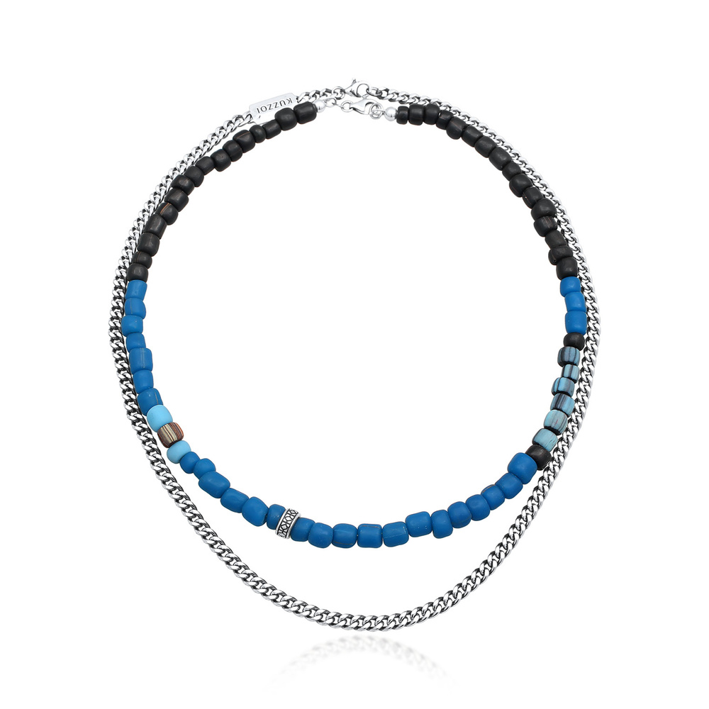 KUZZOI KUZZOI Collier Hommes Couches Beads Set avec des perles de verre en argent sterli collier
