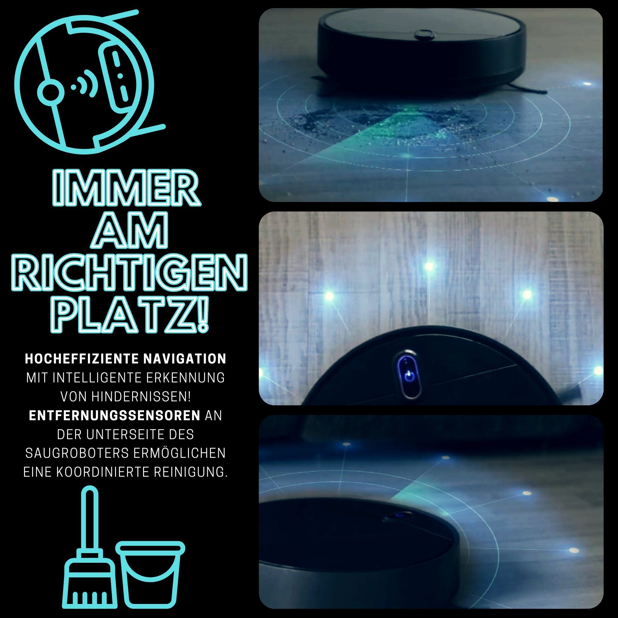 Starlyf Saugroboter Robot Vac, 10,00 W, beutellos, Staubsaugerroboter mit Wischfunktion, Teppich, Hartböden, 7,4V, leise