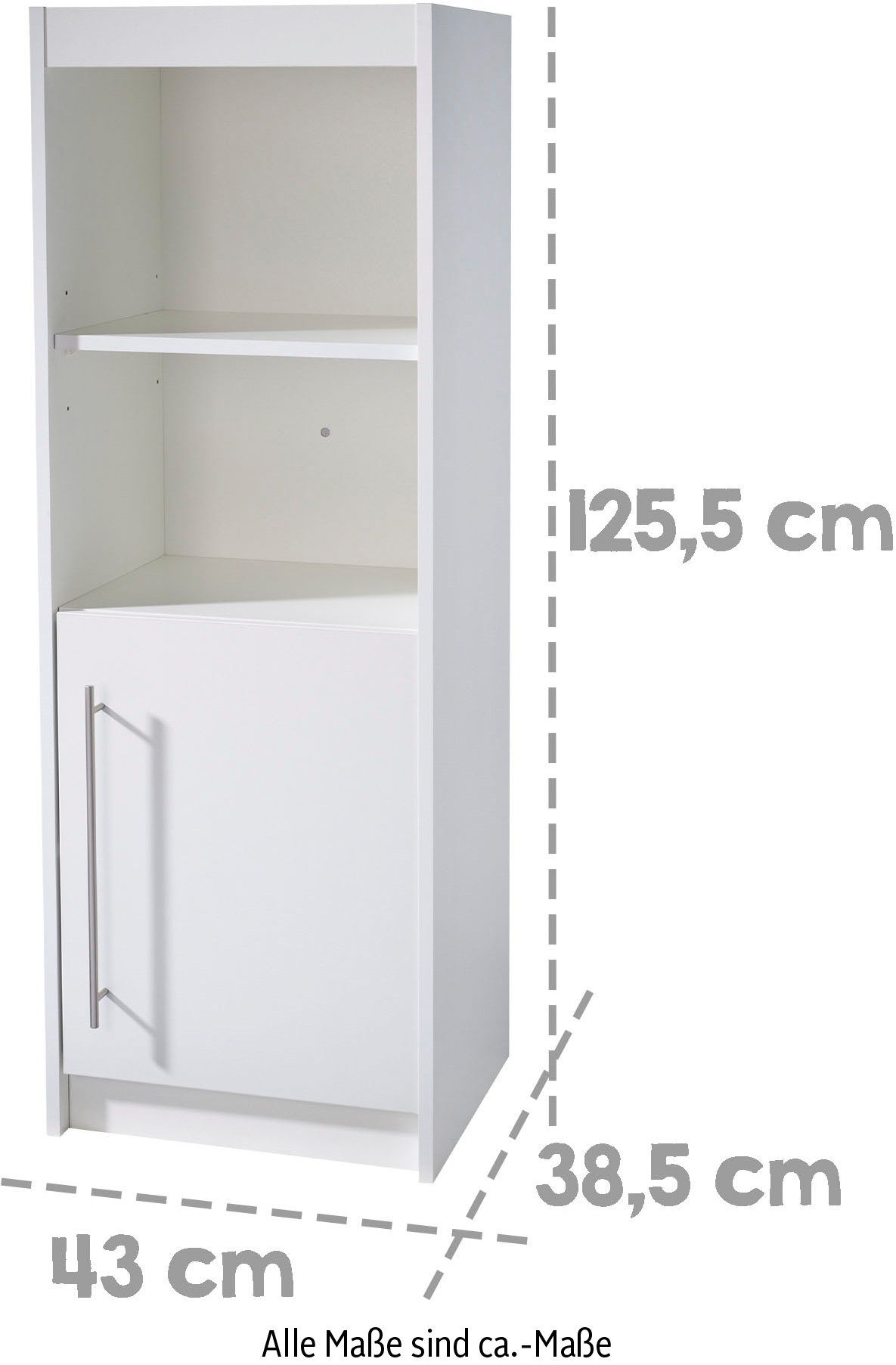 roba® Standregal Regal Maren 125 cm hoch - Weiß, modernes Bücher- oder Dekoregal, 2 offene Fächer, 1 Tür mit 2 Fächern