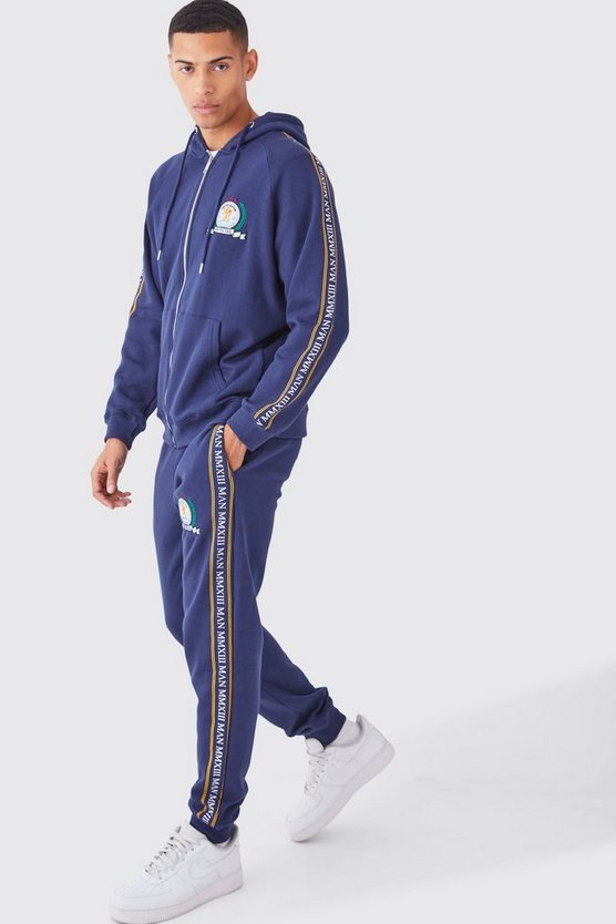 Man Gold Hoodie-Trainingsanzug mit Reißverschluss