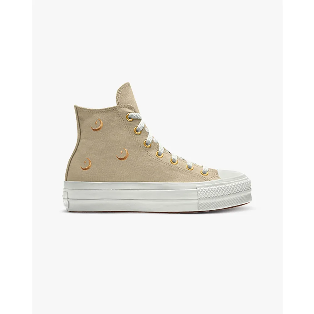 Converse Custom Chuck Taylor All Star Lift Platform Embroidery By You A03766CHO23_OATMILK_MOONS_CO / weiss