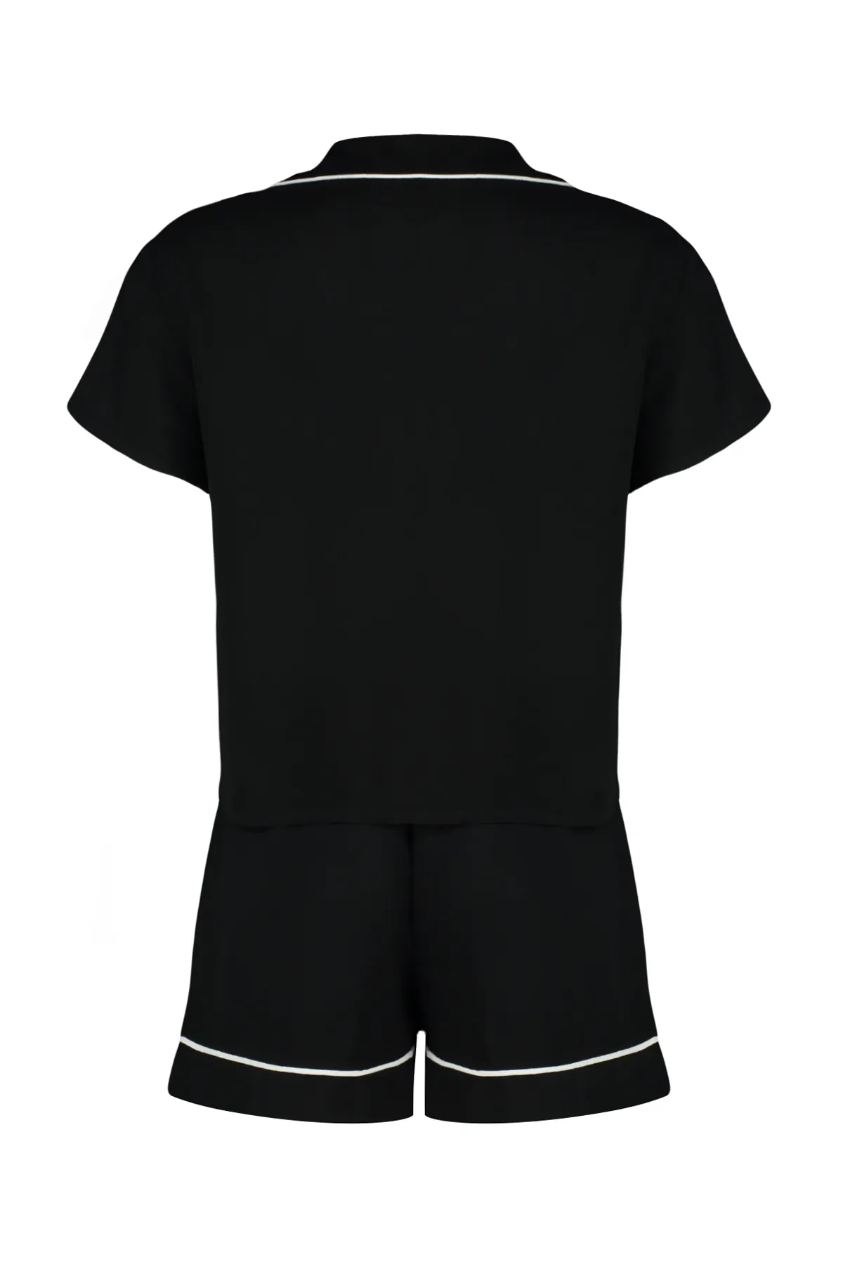 Trendyol Collection  Pyjama-Set aus Viskosegewebe mit schwarzen Paspeln und detaillierten Paspeln THMSS24PT00051