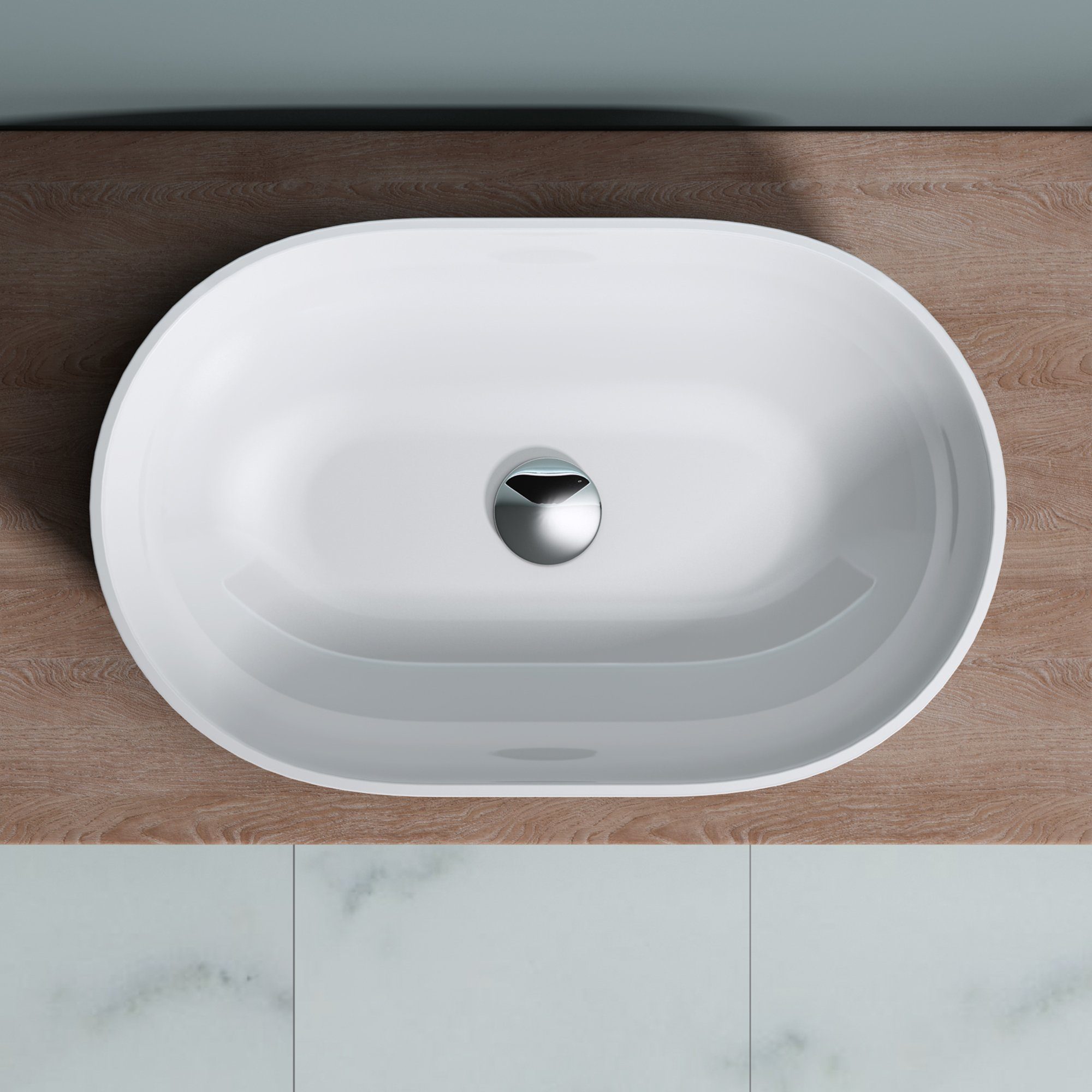 doporro Aufsatzwaschbecken doporro Design Waschbecken Bad 54x34x10cm Waschtisch aus hochwertigem Guss-Marmor DIN-Anschlüsse