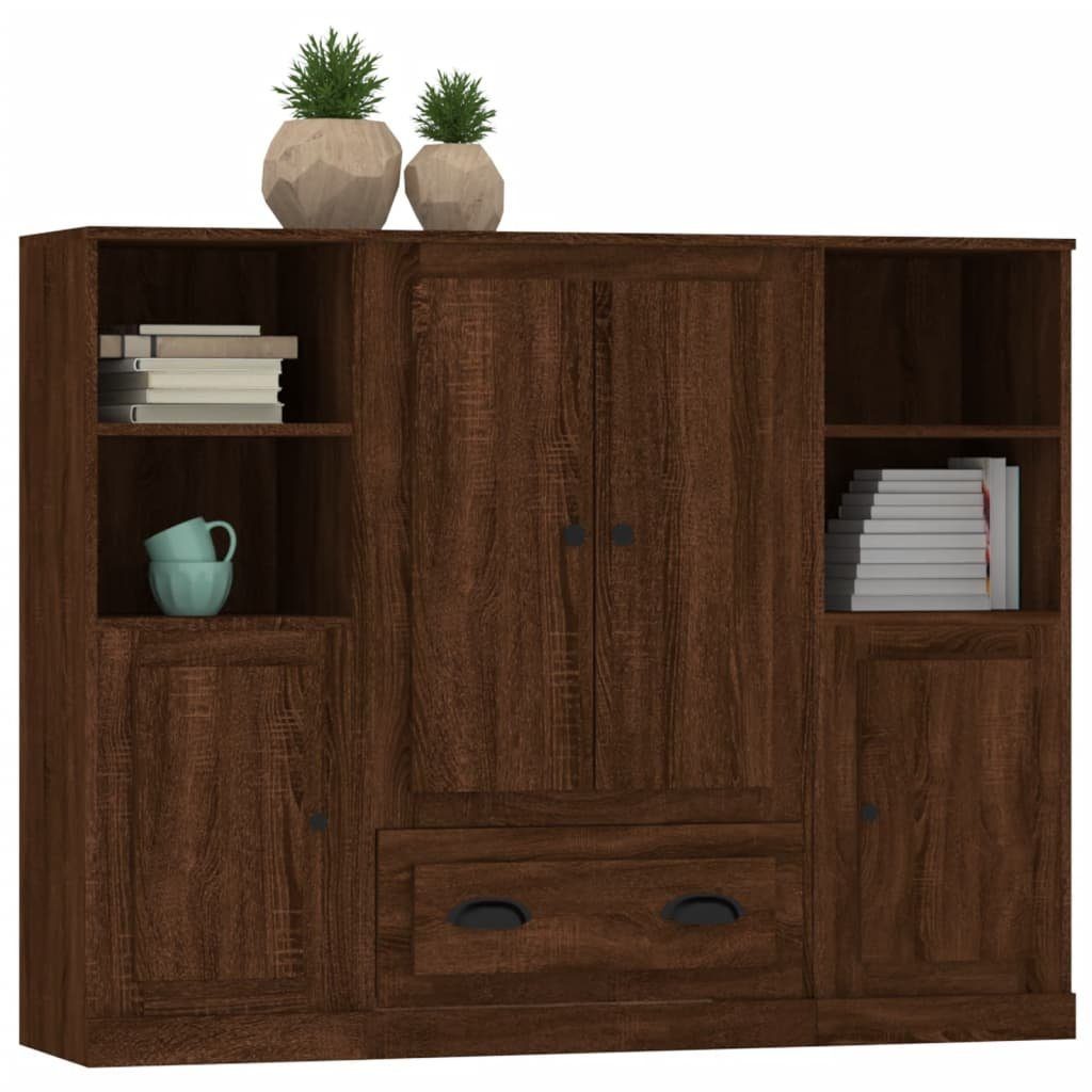 vidaXL Anrichte Highboards 3 Stk Braun Eichen-Optik Holzwerkstoff