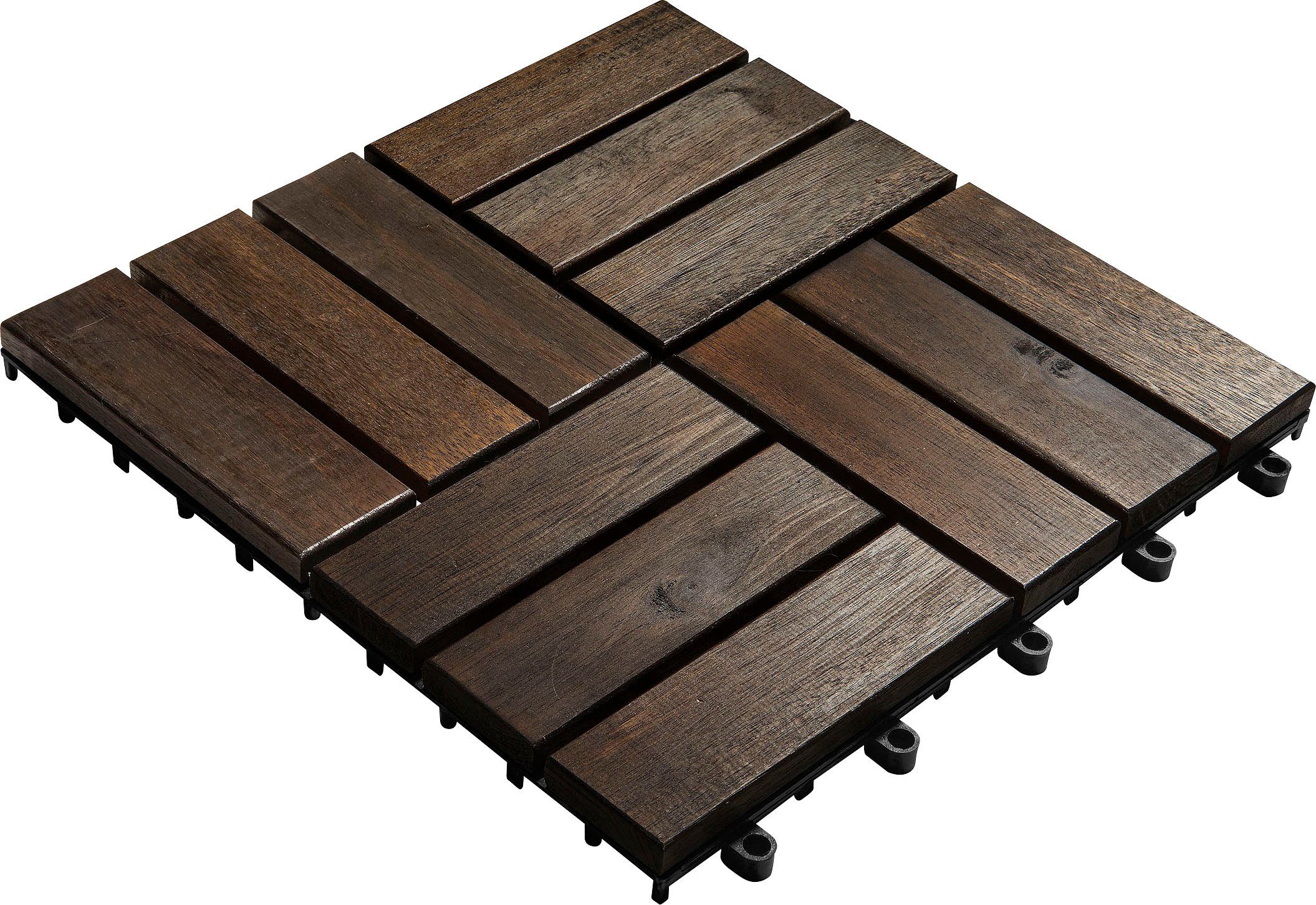 Gartenfreude Holzfliesen, Set, 10 St., 0,9 m², Akazienholz, wetterfest, mit Klickfunktion