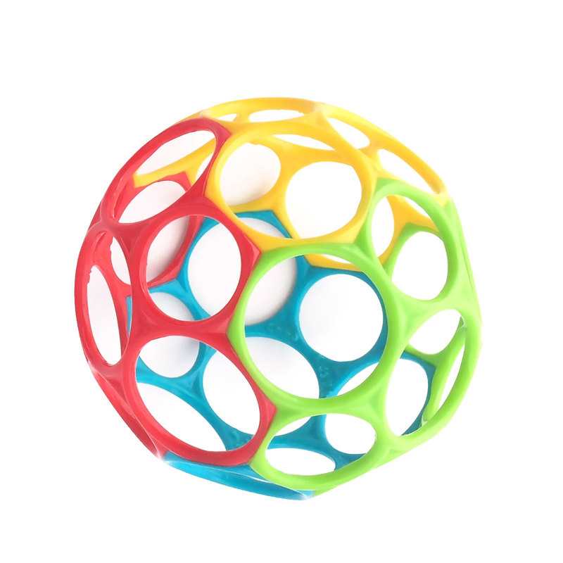 Hochet balle souple rouge, vert, jaune et bleu Oball