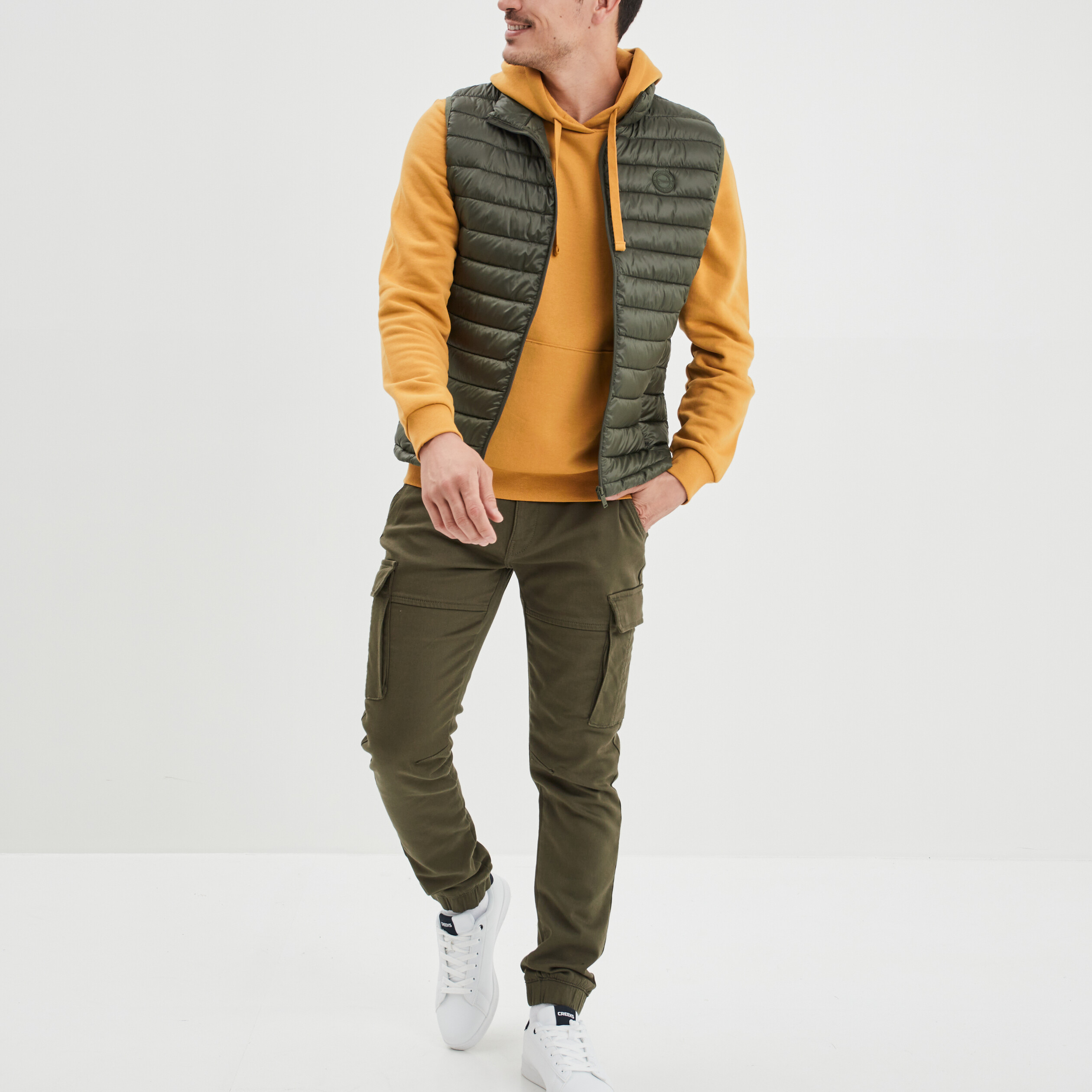 Sweat molleton à capuche hoodie jaune moutarde homme | La Halle