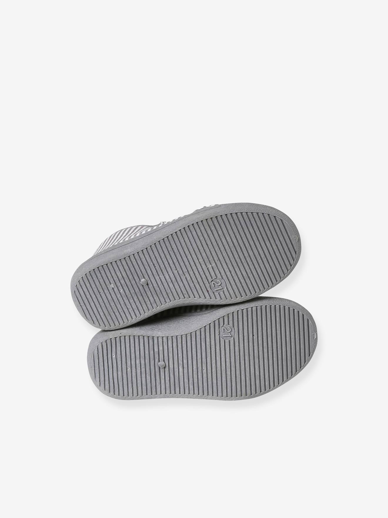Chaussons zippés bébé en textile imprimé rayé gris