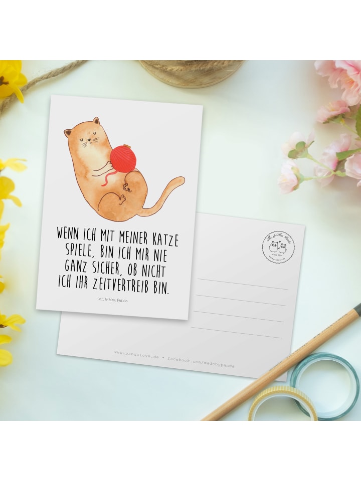 Mr. & Mrs. Panda Postkarte Katze Wolle mit Spruch in Weiß günstig kaufen onesize