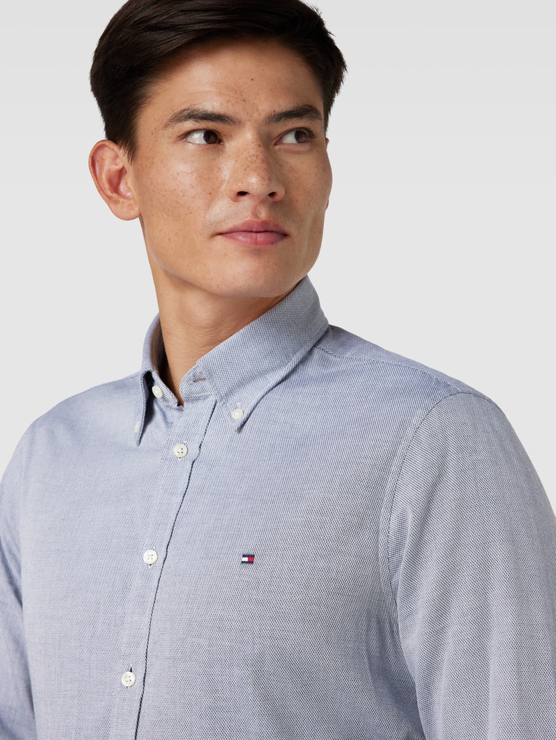 Slim Fit Business-Hemd mit Button-Down-Kragen in marineblau