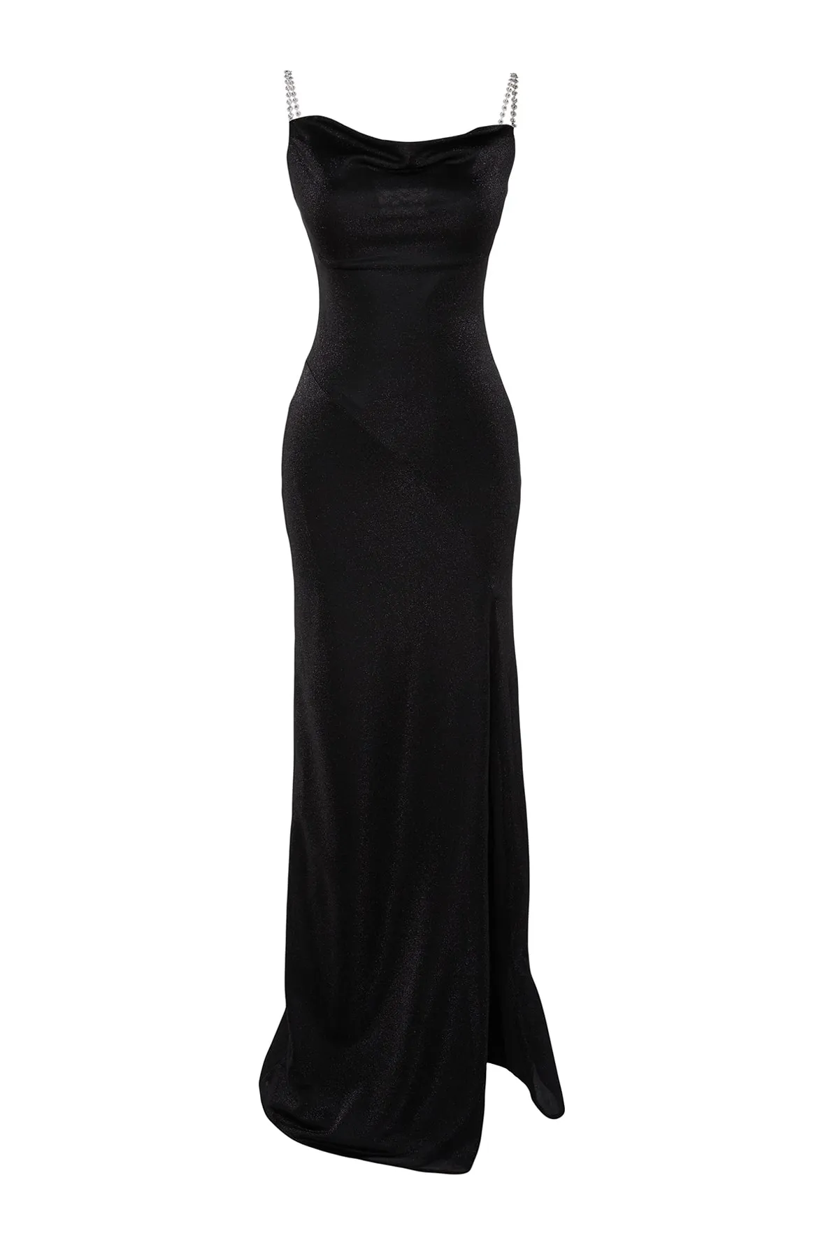 Trendyol Collection  Schwarzes gefüttertes langes Abendkleid mit gestrickten Glitzer-Accessoires TPRSS19UT0102