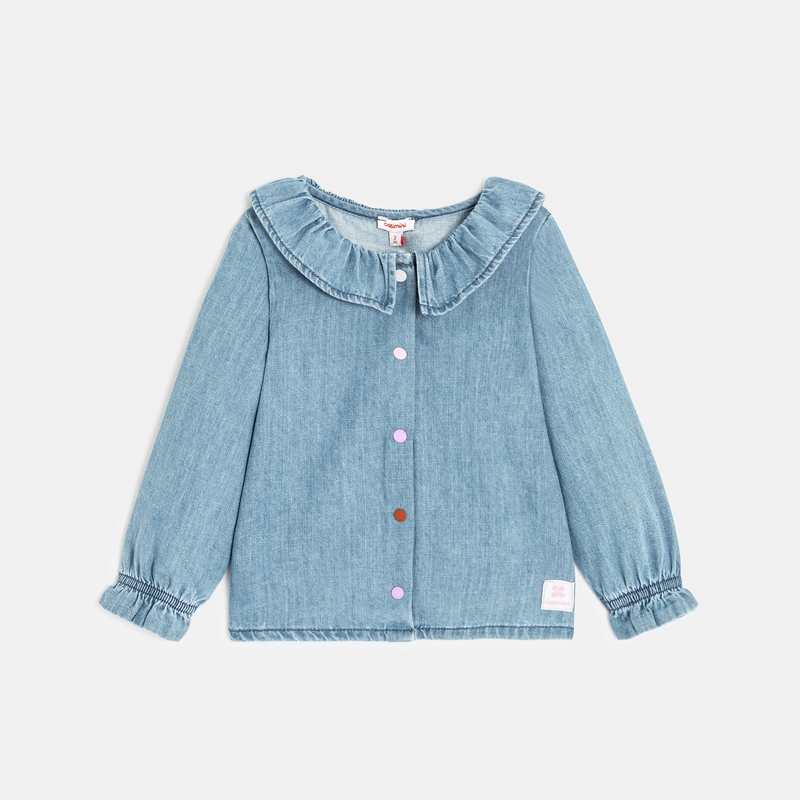Chemise bébé fille denim bleue stone col volanté Catimini