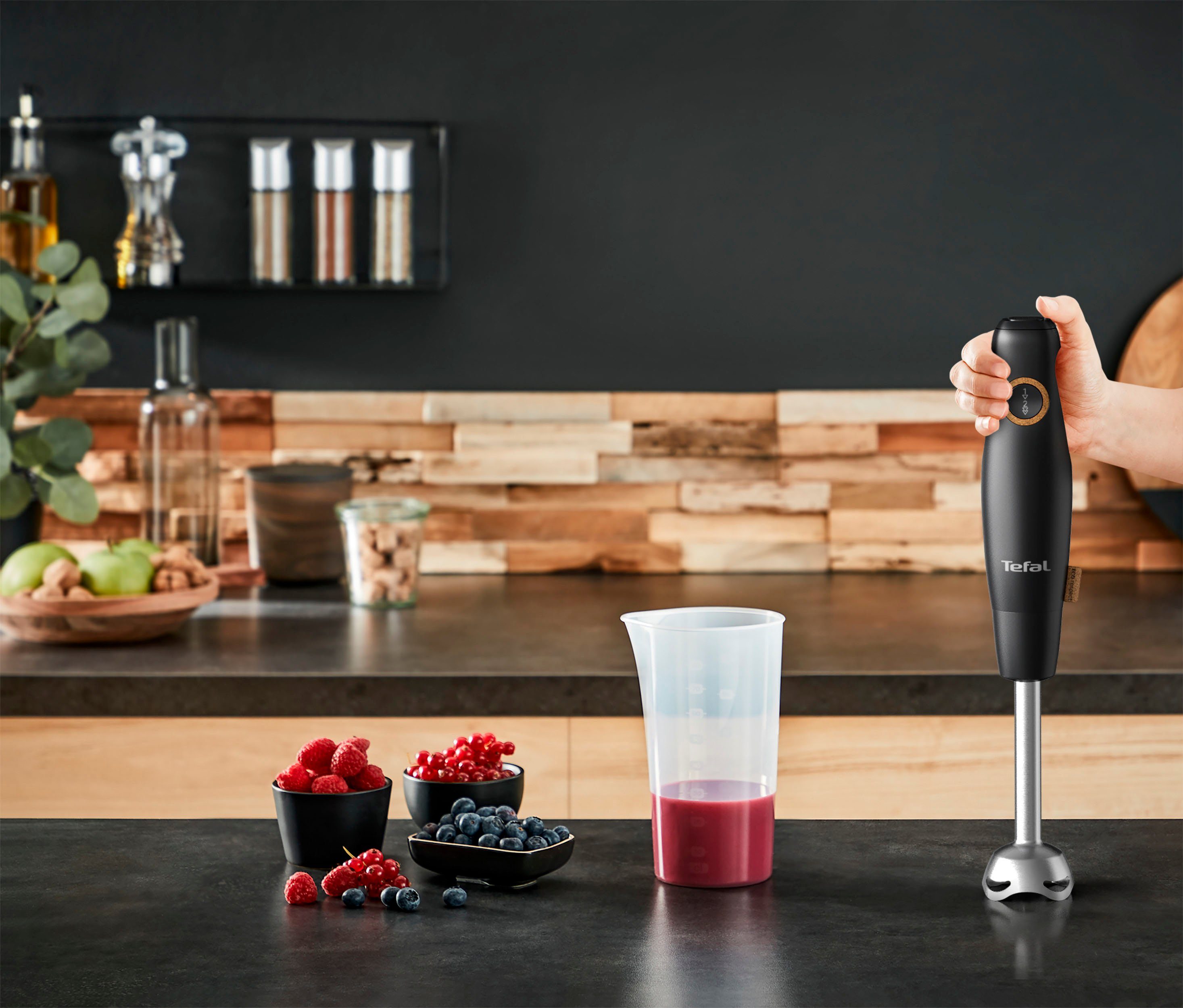 Tefal Stabmixer HB46E8 Eco Respect, 600 W, 4 Powelix-Klingen, Spritzschutz, ergonomischer Griff