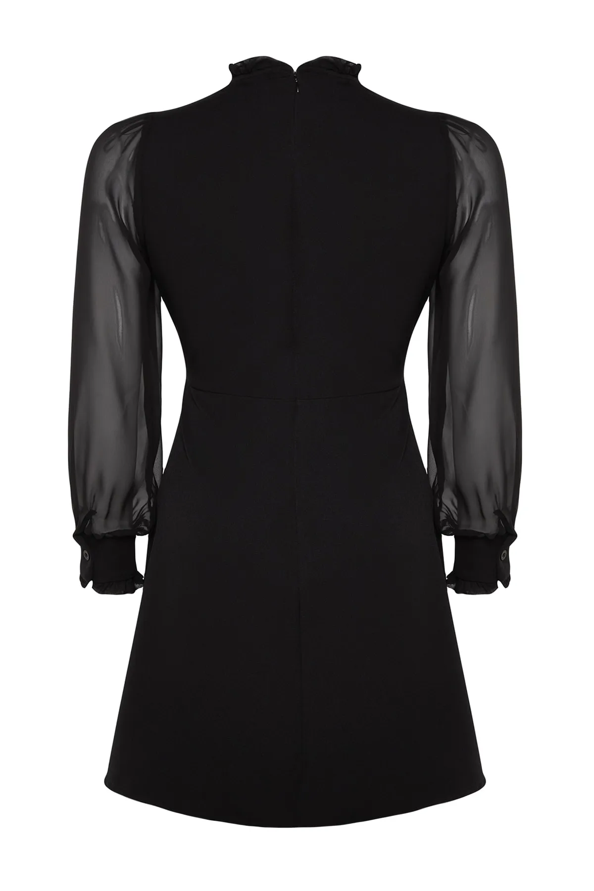 Trendyol Curve  Schwarzes A-Linien-Webkleid mit hohem Kragen TBBAW24AH00049