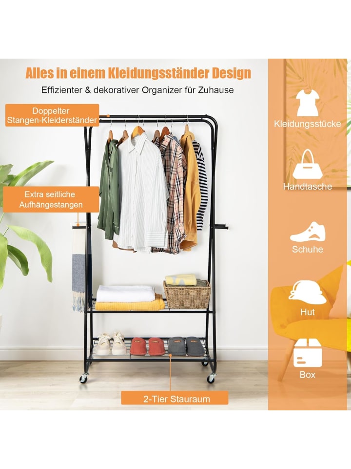 COSTWAY Kleiderständer auf Rollen in Schwarz günstig kaufen 170 cm