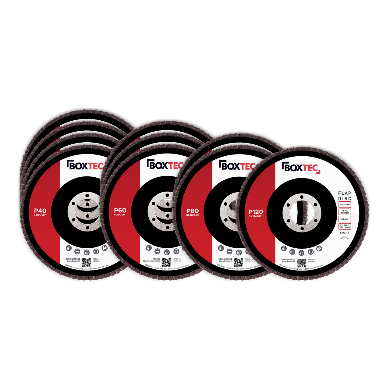BOXTEC Fächerscheiben BRAUN 125mm Lamellenscheiben Schleifscheiben für Metall & Holz 10er Pack MIX-Set