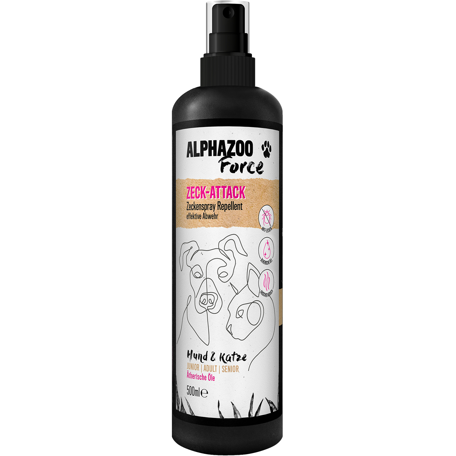 ALPHAZOO Floh- & Zeckenmittel ALPHAZOO Zeck-Attack 200ml - Zeckenspray für Hunde, Katzen, Haus- und Hoftiere 500 ml