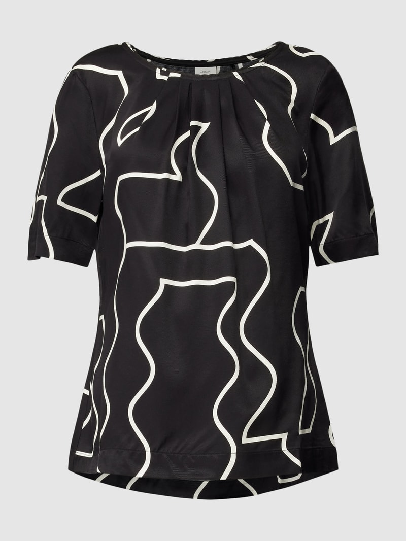 Blusenshirt aus Viskose mit Allover-Muster in schwarz