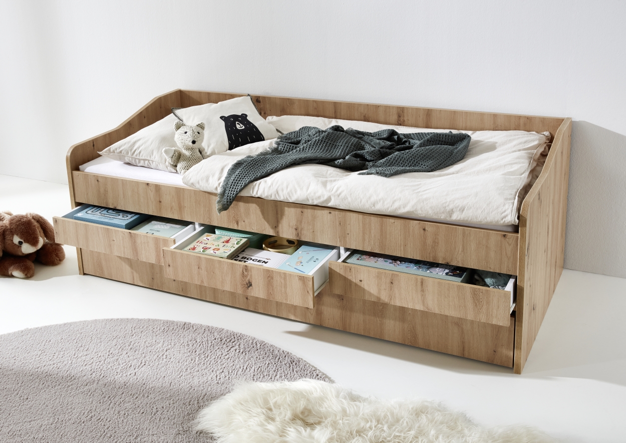 Relita Funktionsbett JILL 90x200 ohne Lattenrost, 3 Schubladen u. Bettschublade Artisan Dekor