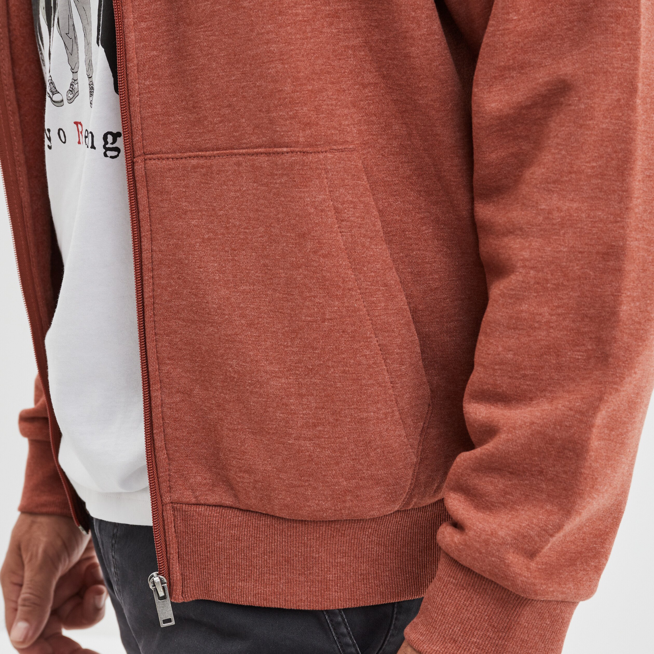 Sweat zippé molleton à capuche marron foncé homme | La Halle