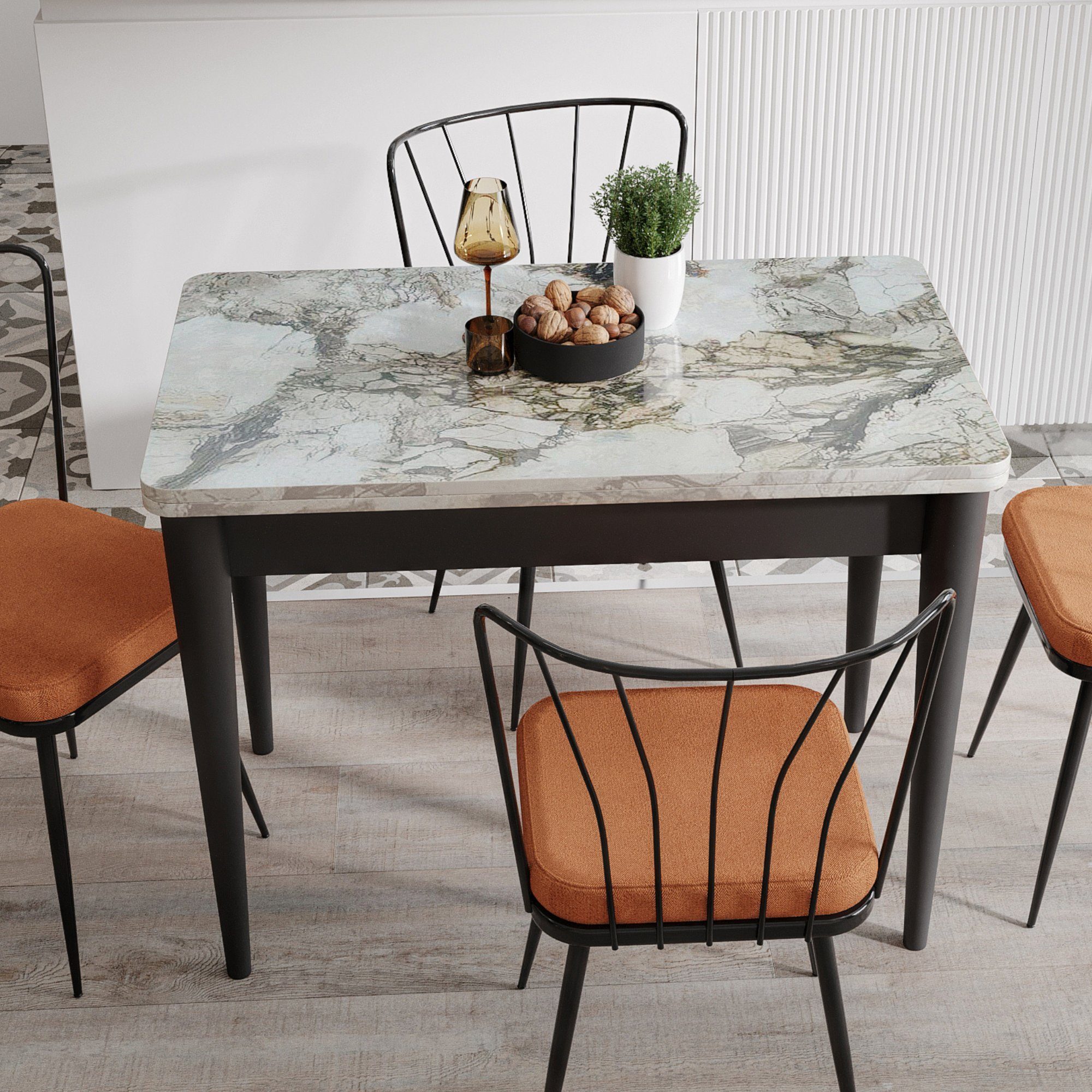 Gozos Küchentisch Gozos Vera & Viso Ausziehtisch Marmor&Holz Optik Küchentisch aus MDF (60 x 100 cm, &, 120 x 100 cm, 1 Tisch)