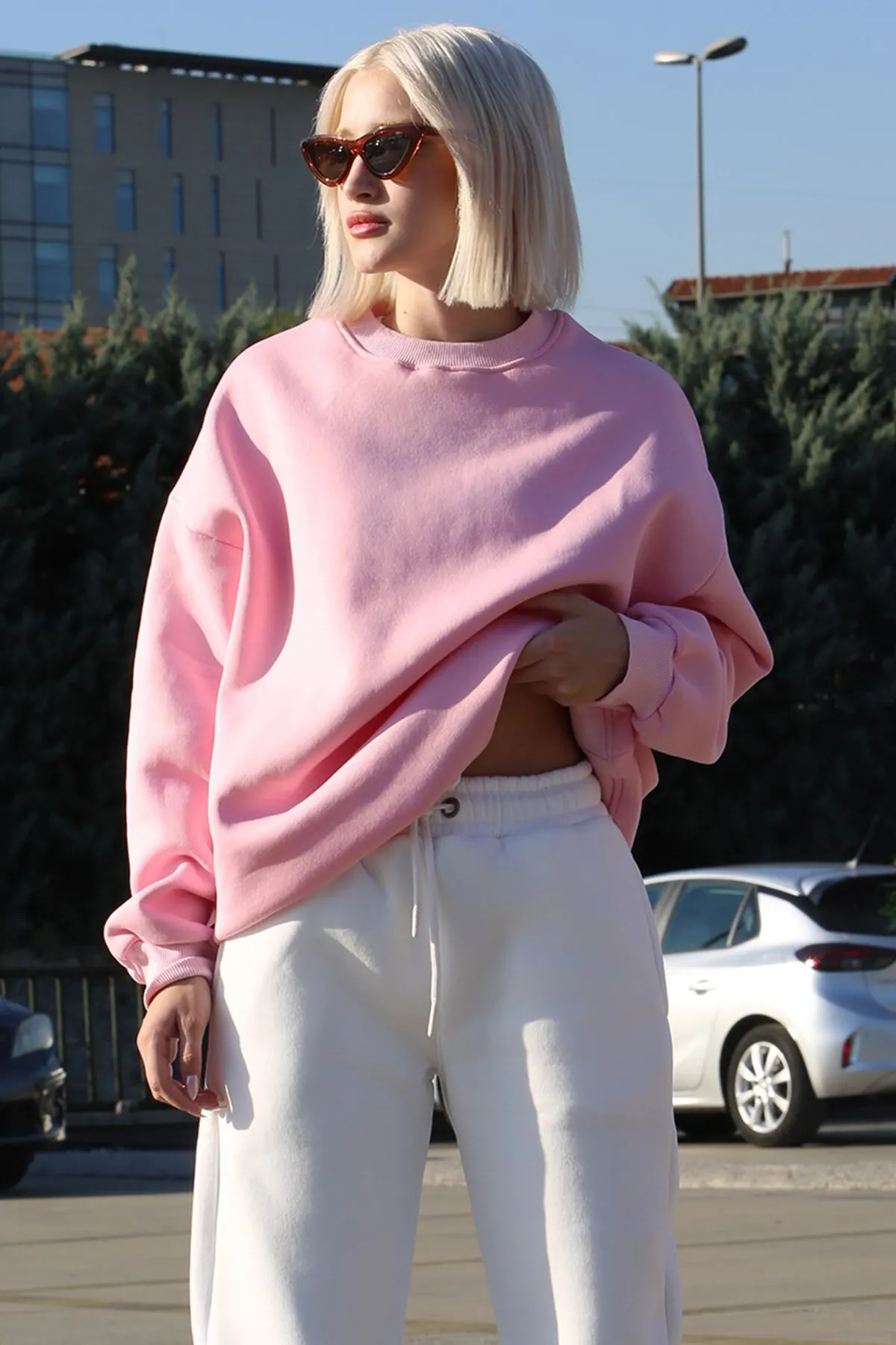 Madmext  Rosa Basic-Sweatshirt mit Rundhalsausschnitt Mg1559