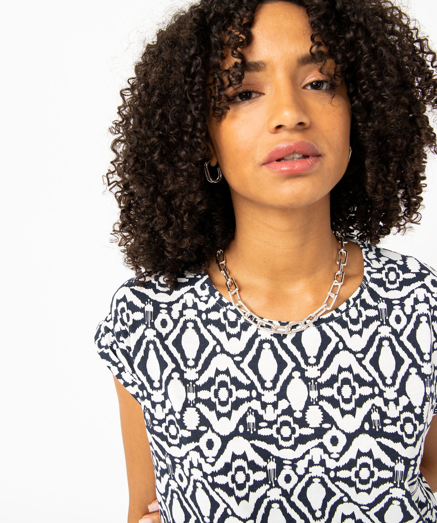 Tee-shirt droit fendu à manches courtes imprimé femme imprime | GEMO