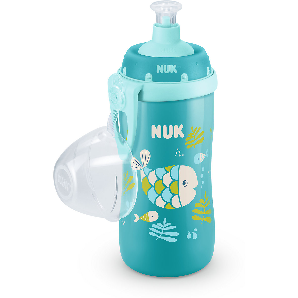 NUK Junior Cup mit Chamäleon Effekt, mit Push-Pull-Tülle, 300ml, ab 18 Monaten, auslaufsicher, mit Clip, 1 Stück, türkis
