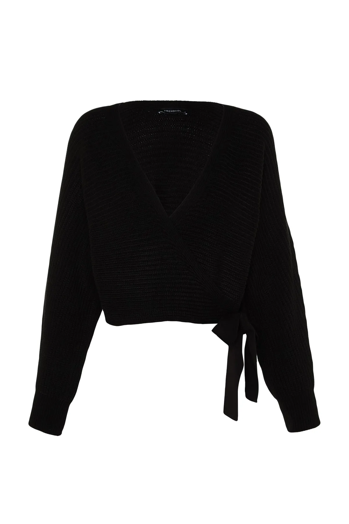 Trendyol Collection  Schwarzer Strickpullover mit V-Ausschnitt TWOAW24KZ00865