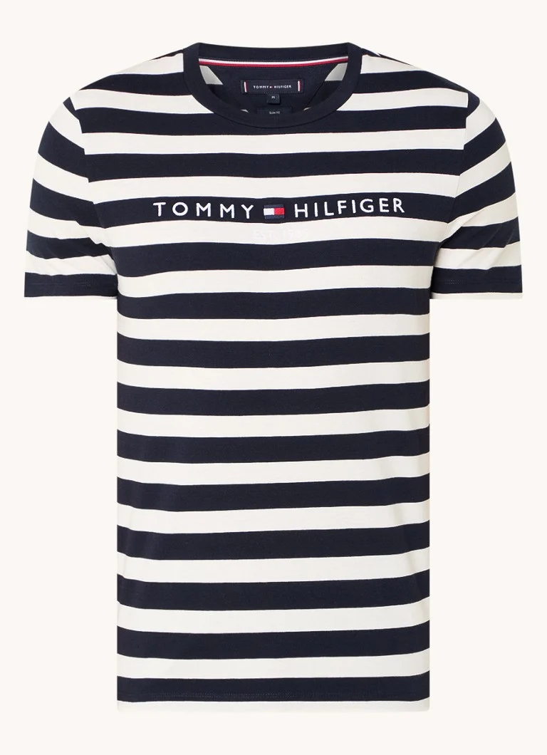 Tricou Tommy Hilfiger cu dungi și logo brodat