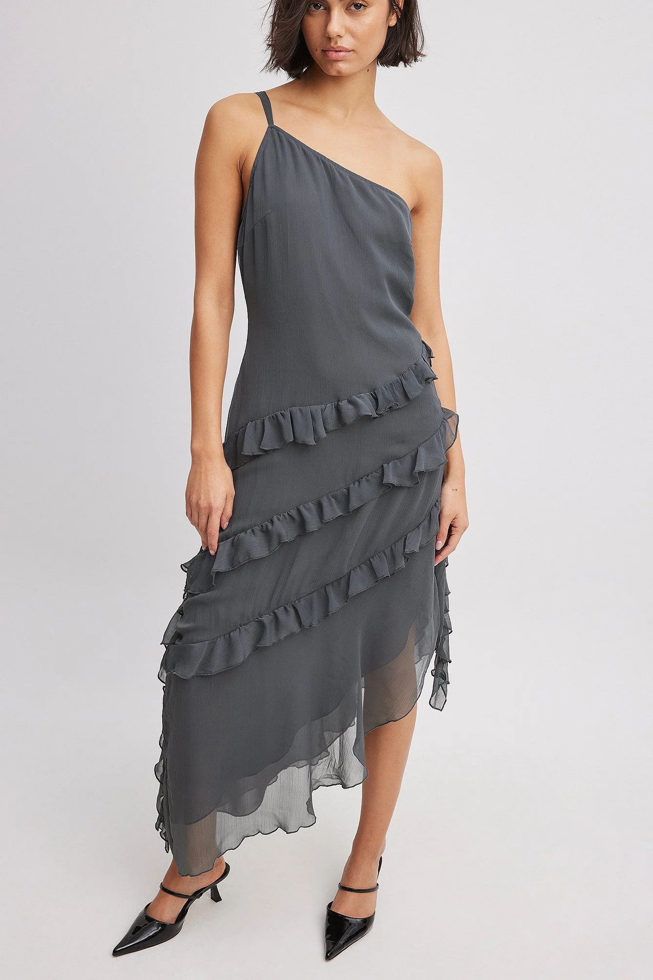 Chiffon-Midikleid mit Rüschen