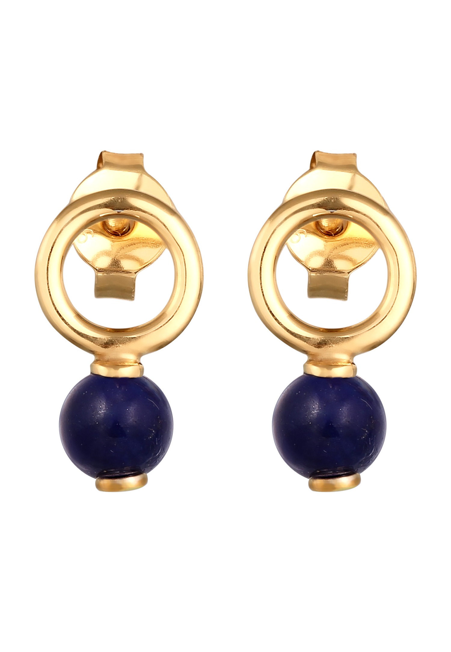 Elli Elli Earrings with Stone, Women's Round Blue Lapis Lazuli, 925 Sterling Silver, Evening Wear